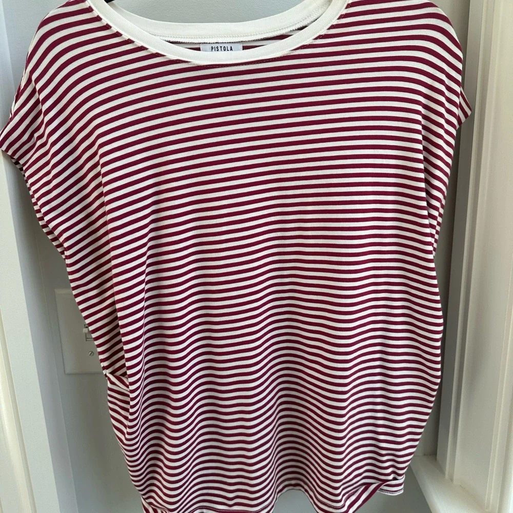 pistola Red and White Striped Short Sleeve Top